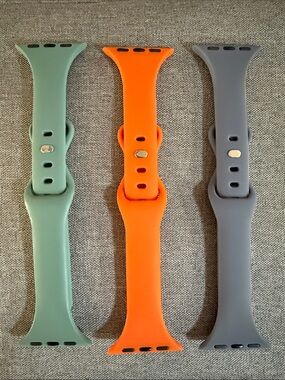Silicone Watch Bands Trio — Sage Green, Bright Orange, Slate Gray